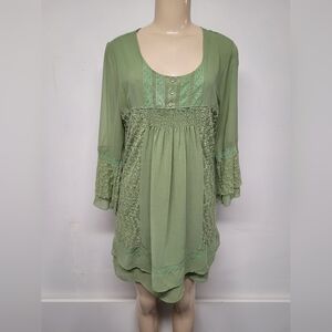 Monoreno S Green Polyester Dress Tiered Cute